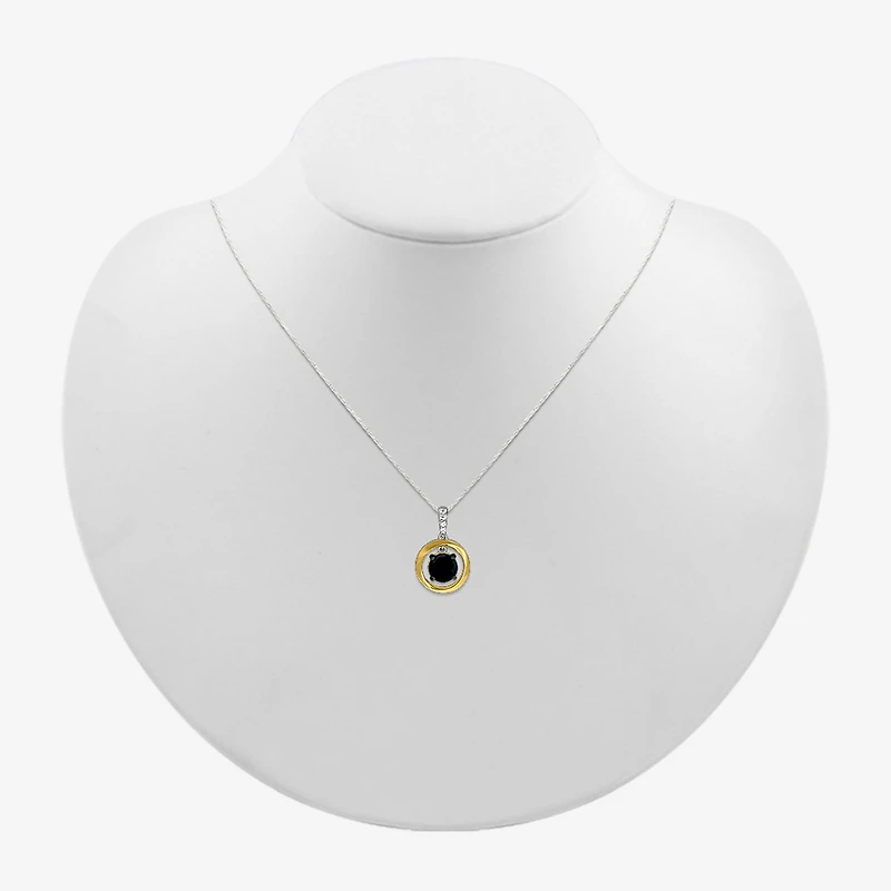 Womens Genuine Black Onyx 10K Gold Sterling Silver Round 18 Inch Pendant Necklace