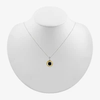 Womens Genuine Black Onyx 10K Gold Sterling Silver Round 18 Inch Pendant Necklace