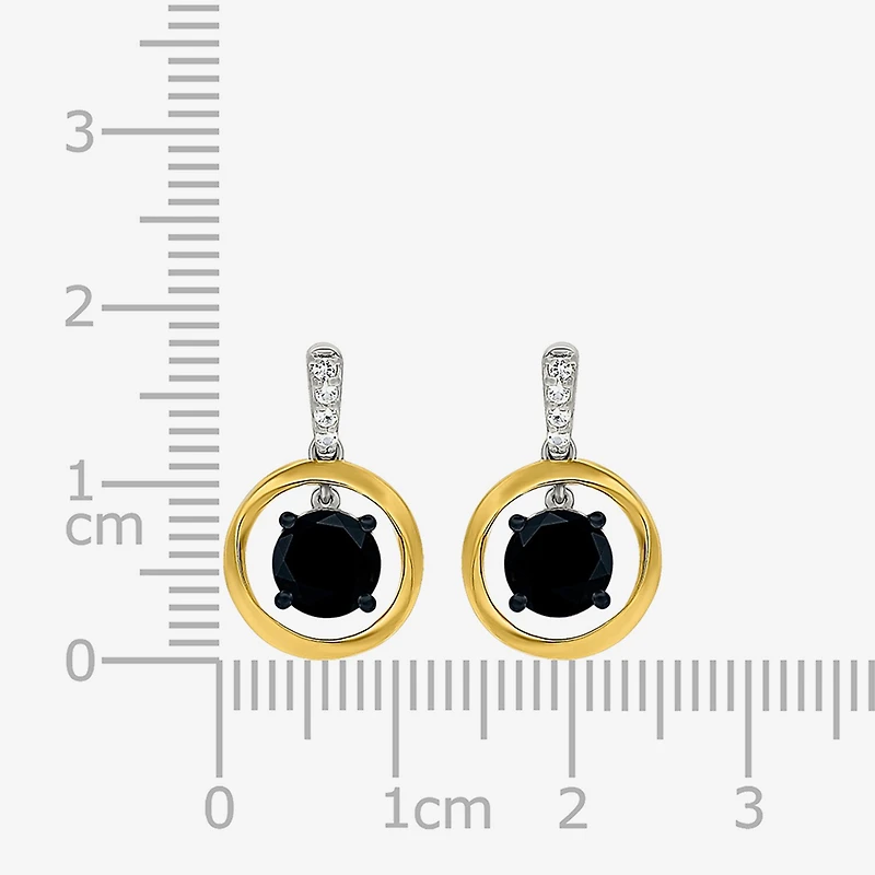 Womens Genuine Black Onyx 10K Gold Sterling Silver Round Drop Earrings