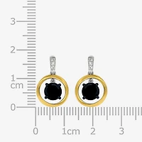 Womens Genuine Black Onyx 10K Gold Sterling Silver Round Drop Earrings
