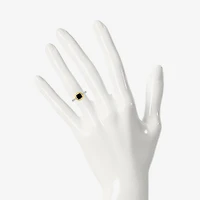 Womens Genuine Black Onyx 10K Gold Sterling Silver Round Side Stone Cocktail Ring