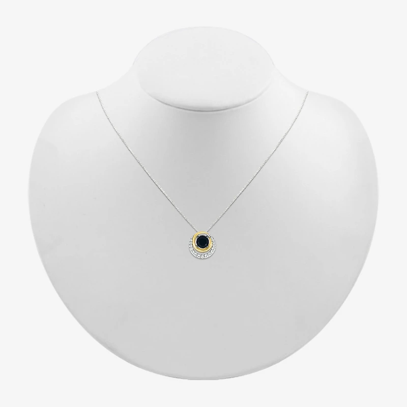 Womens Genuine Black Onyx 10K Gold Sterling Silver Round 18 Inch Pendant Necklace