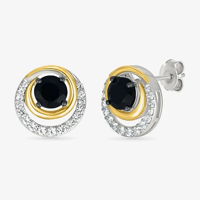 Genuine Black Onyx 10K Gold Sterling Silver 11.5mm Round Stud Earrings