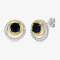 Genuine Black Onyx 10K Gold Sterling Silver 11.5mm Round Stud Earrings