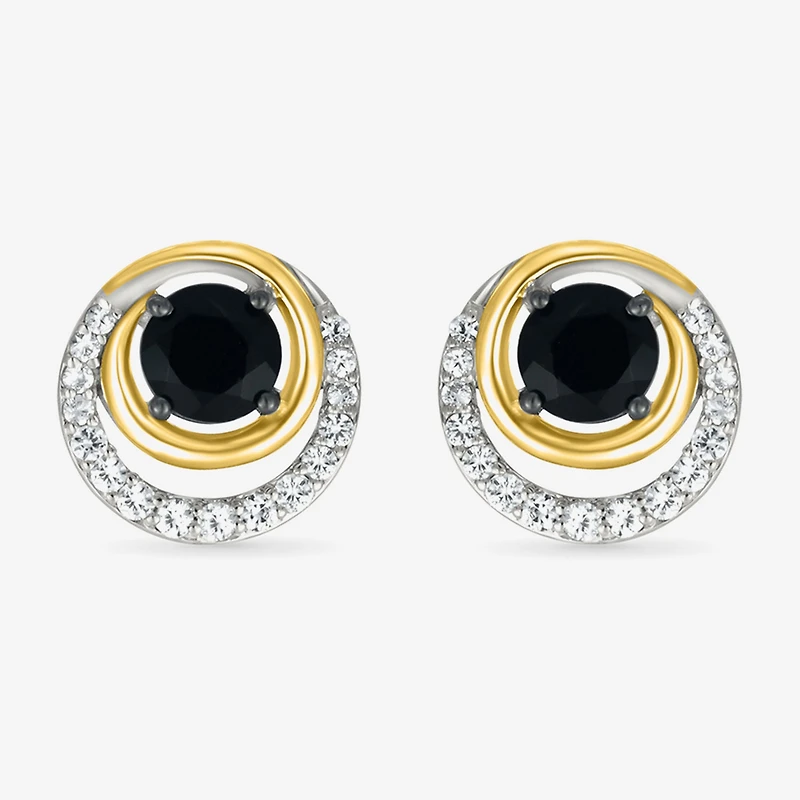 Genuine Black Onyx 10K Gold Sterling Silver 11.5mm Round Stud Earrings
