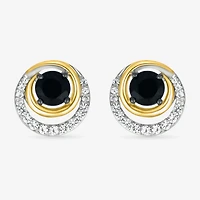Genuine Black Onyx 10K Gold Sterling Silver 11.5mm Round Stud Earrings