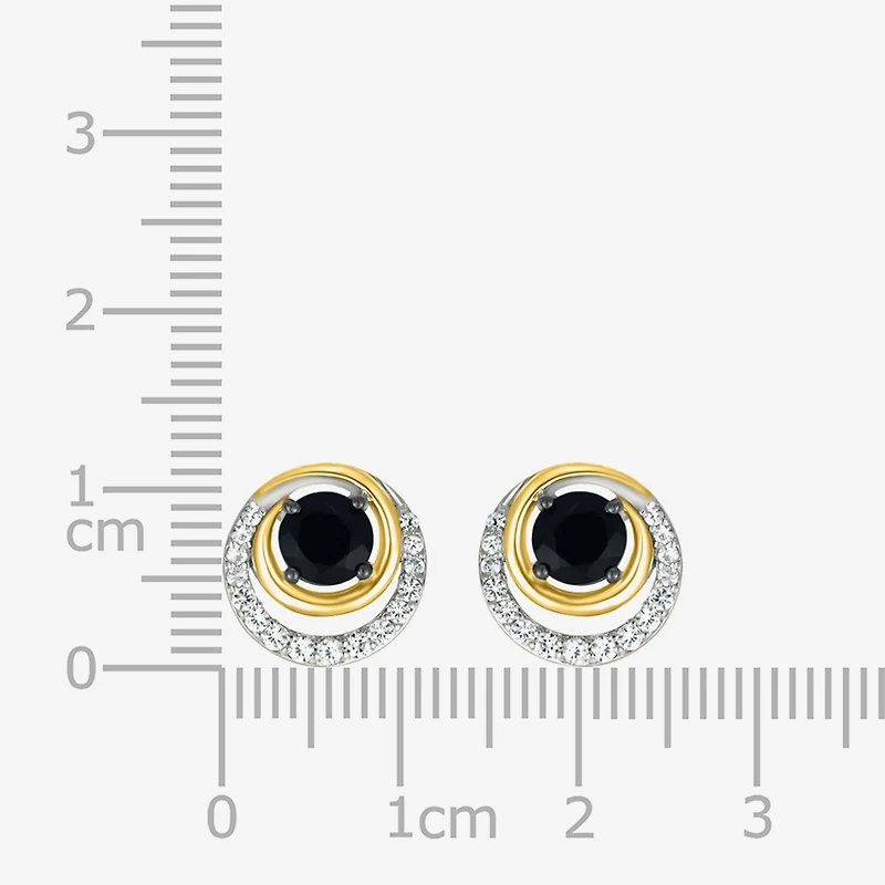 Genuine Black Onyx 10K Gold Sterling Silver 11.5mm Round Stud Earrings