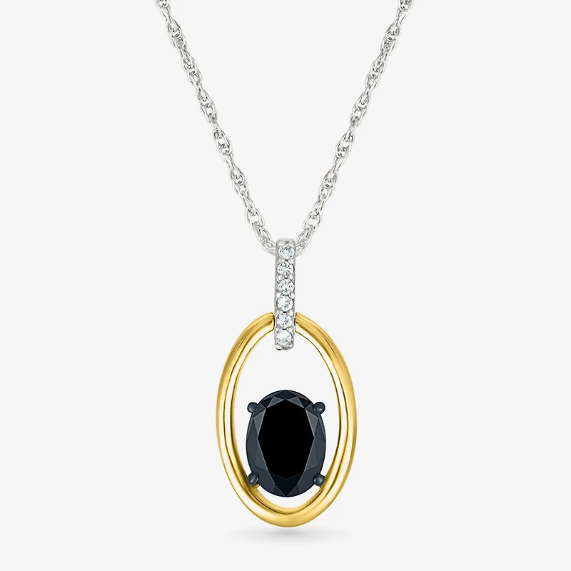 Womens Genuine Black Onyx 10K Gold Sterling Silver Oval 18 Inch Pendant Necklace