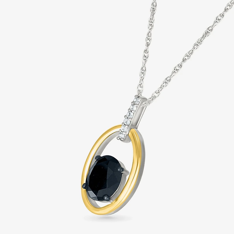 Womens Genuine Black Onyx 10K Gold Sterling Silver Oval 18 Inch Pendant Necklace