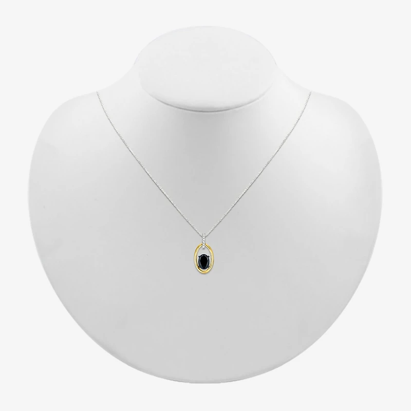 Womens Genuine Black Onyx 10K Gold Sterling Silver Oval 18 Inch Pendant Necklace