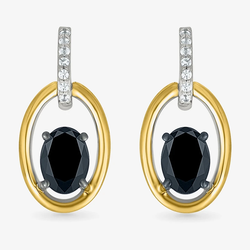Womens Genuine Black Onyx 10K Gold Sterling Silver Oval Drop Earrings