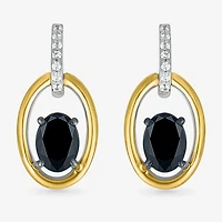 Womens Genuine Black Onyx 10K Gold Sterling Silver Oval Drop Earrings