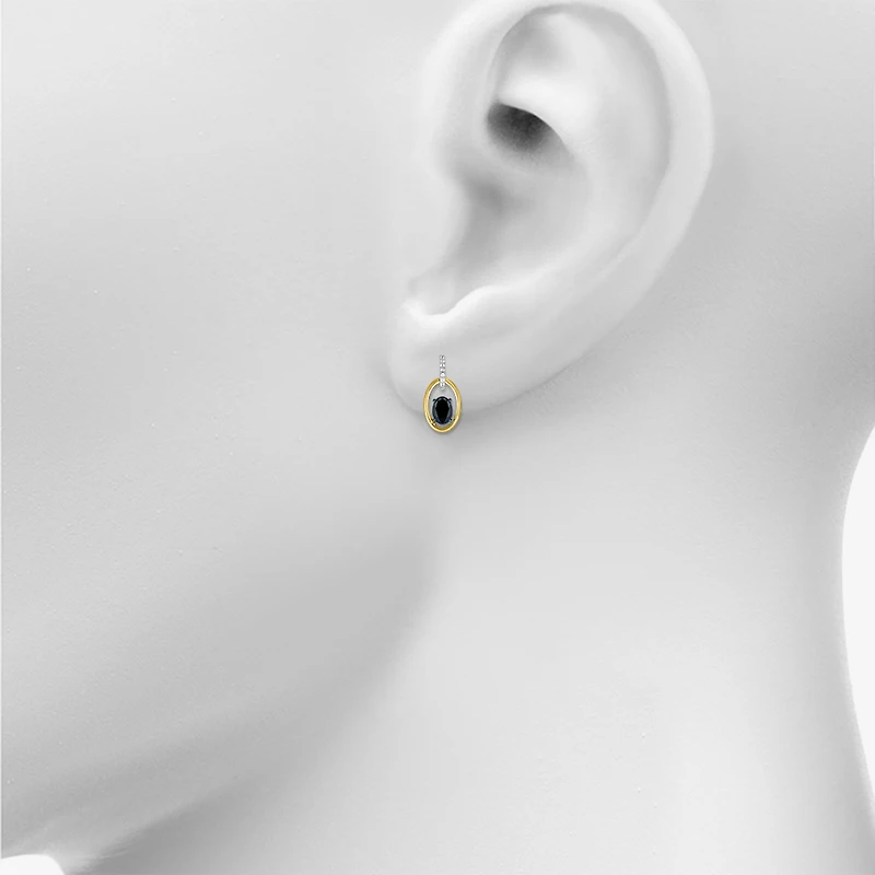 Womens Genuine Black Onyx 10K Gold Sterling Silver Oval Drop Earrings