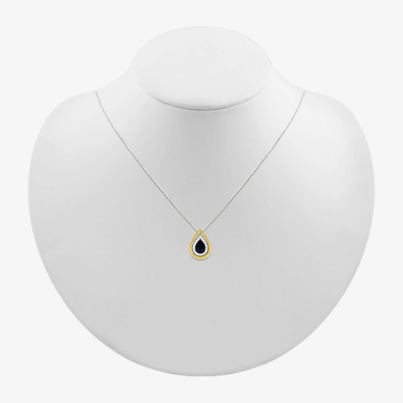 Womens Genuine Black Onyx 10K Gold Sterling Silver Pear 18 Inch Pendant Necklace