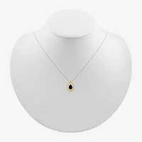 Womens Genuine Black Onyx 10K Gold Sterling Silver Pear 18 Inch Pendant Necklace