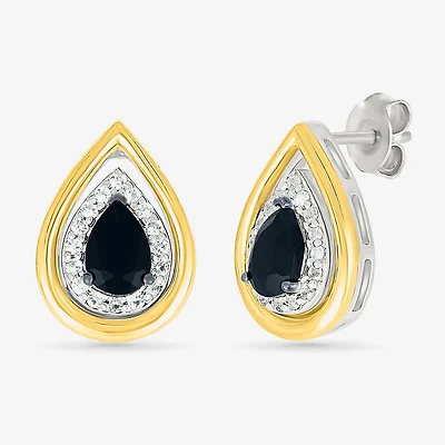 Genuine Black Onyx 10K Gold Sterling Silver 14.5mm Pear Stud Earrings