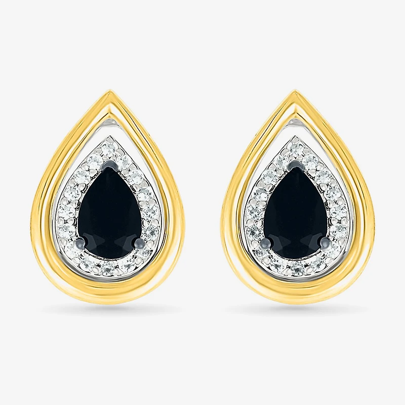 Genuine Black Onyx 10K Gold Sterling Silver 14.5mm Pear Stud Earrings