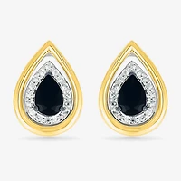 Genuine Black Onyx 10K Gold Sterling Silver 14.5mm Pear Stud Earrings