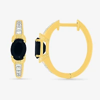 Womens Genuine Black Onyx 10K Gold Sterling Silver 21mm Oval Hoop Earrings