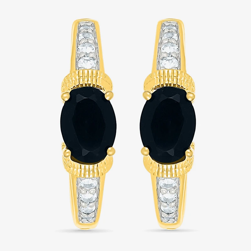 Womens Genuine Black Onyx 10K Gold Sterling Silver 21mm Oval Hoop Earrings