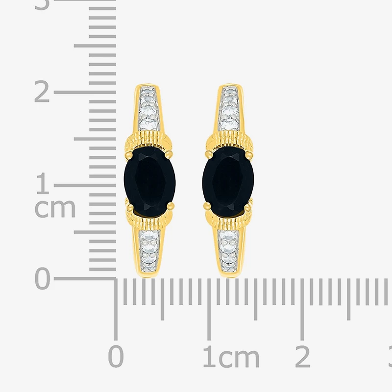 Womens Genuine Black Onyx 10K Gold Sterling Silver 21mm Oval Hoop Earrings