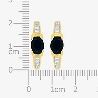Womens Genuine Black Onyx 10K Gold Sterling Silver 21mm Oval Hoop Earrings