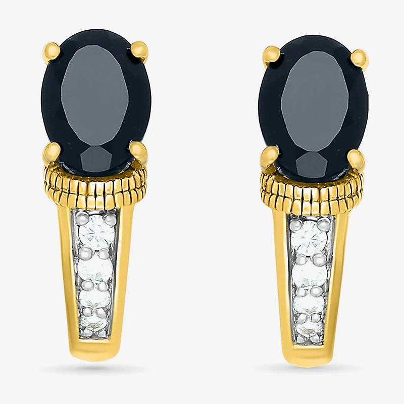 Womens Genuine Black Onyx 10K Gold Sterling Silver 16mm Oval Hoop Earrings