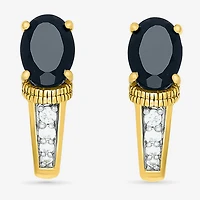 Womens Genuine Black Onyx 10K Gold Sterling Silver 16mm Oval Hoop Earrings