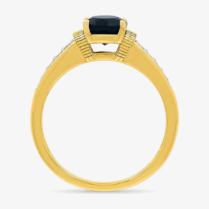 Womens Genuine Black Onyx 10K Gold Sterling Silver Oval Side Stone Cocktail Ring
