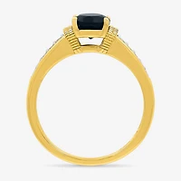 Womens Genuine Black Onyx 10K Gold Sterling Silver Oval Side Stone Cocktail Ring