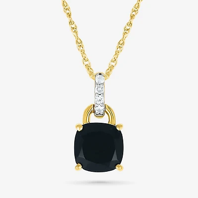 Womens Genuine Black Onyx 10K Gold Sterling Silver Cushion 18 Inch Pendant Necklace