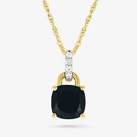 Womens Genuine Black Onyx 10K Gold Sterling Silver Cushion 18 Inch Pendant Necklace