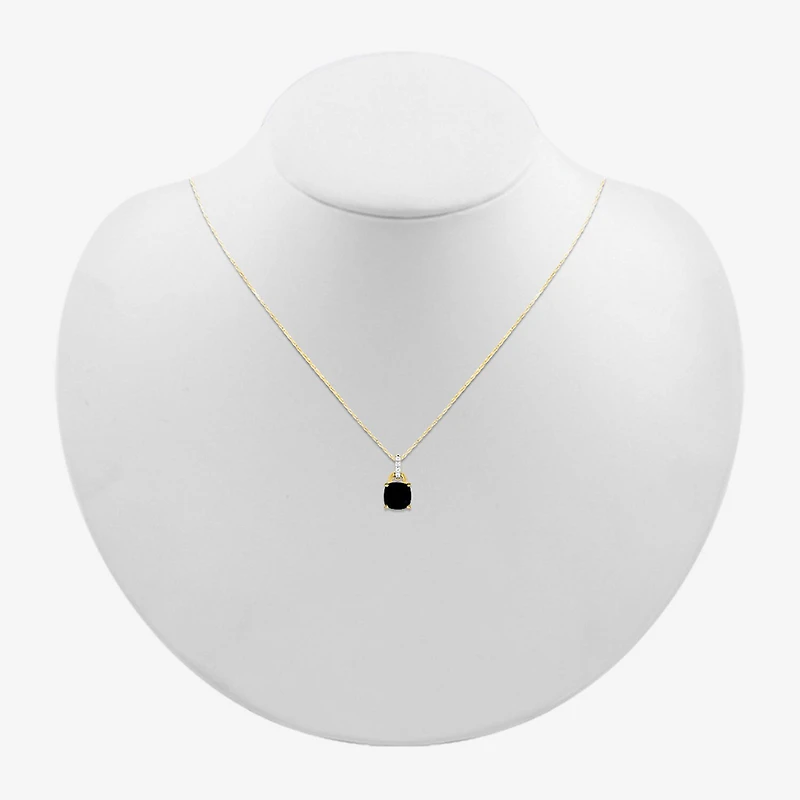 Womens Genuine Black Onyx 10K Gold Sterling Silver Cushion 18 Inch Pendant Necklace
