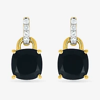 Womens Genuine Black Onyx 10K Gold Sterling Silver Cushion Drop Earrings