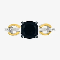 Womens Genuine Black Onyx 10K Gold Sterling Silver Cushion Cocktail Ring