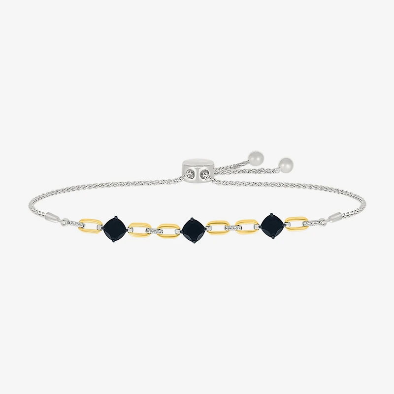 Womens Genuine Black Onyx 10K Gold Sterling Silver Cushion Bolo Bracelet