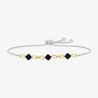 Womens Genuine Black Onyx 10K Gold Sterling Silver Cushion Bolo Bracelet