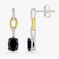 Womens Genuine Black Onyx 10K Gold Sterling Silver Oval Drop Earrings