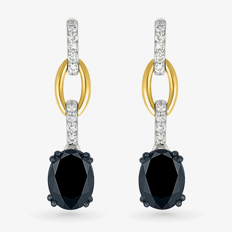 Womens Genuine Black Onyx 10K Gold Sterling Silver Oval Drop Earrings