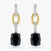 Womens Genuine Black Onyx 10K Gold Sterling Silver Oval Drop Earrings