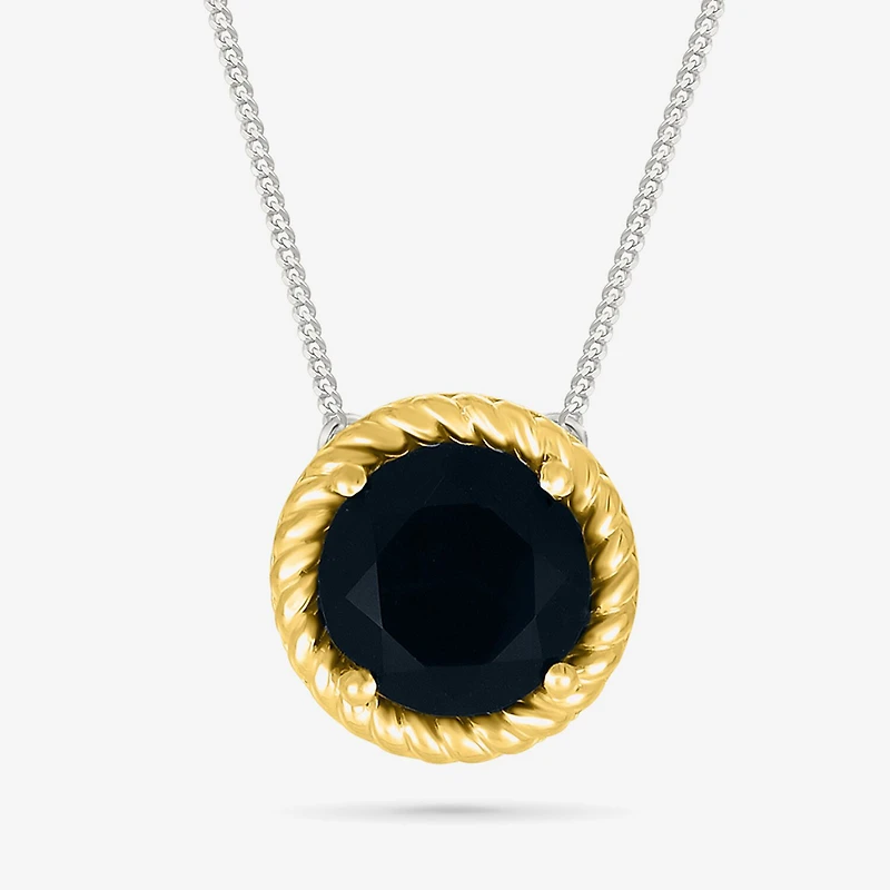 Womens Genuine Black Onyx 10K Gold Sterling Silver Round 18 Inch Pendant Necklace