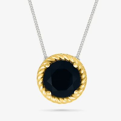 Womens Genuine Black Onyx 10K Gold Sterling Silver Round 18 Inch Pendant Necklace