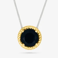 Womens Genuine Black Onyx 10K Gold Sterling Silver Round 18 Inch Pendant Necklace