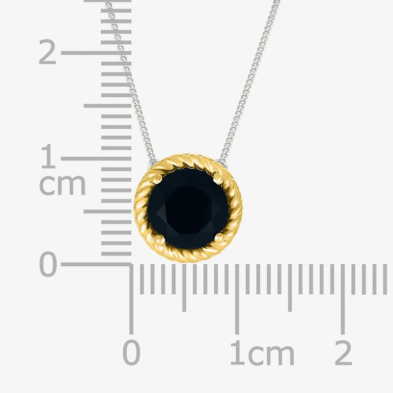 Womens Genuine Black Onyx 10K Gold Sterling Silver Round 18 Inch Pendant Necklace