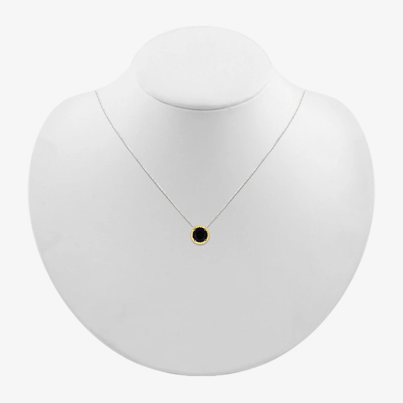 Womens Genuine Black Onyx 10K Gold Sterling Silver Round 18 Inch Pendant Necklace