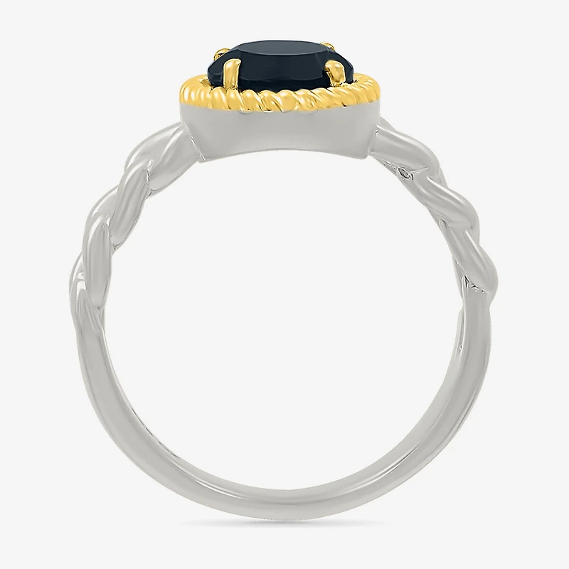 Womens Genuine Black Onyx 10K Gold Sterling Silver Round Cocktail Ring