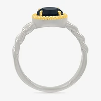 Womens Genuine Black Onyx 10K Gold Sterling Silver Round Cocktail Ring