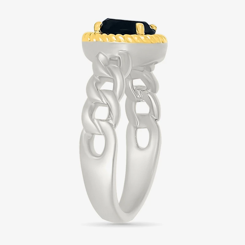 Womens Genuine Black Onyx 10K Gold Sterling Silver Round Cocktail Ring