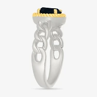 Womens Genuine Black Onyx 10K Gold Sterling Silver Round Cocktail Ring