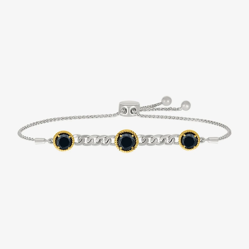 Womens Genuine Black Onyx 10K Gold Sterling Silver Round Bolo Bracelet